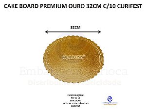 CAKE BOARD PREMIUM OURO 32CM C/10 CURIFEST