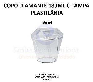 COPO DIAMANTE 180ML C/TAMPA 10X10 PLASTILANIA