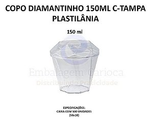 COPO DIAMANTINHO 150ML C/TAMPA 50X10 PLASTILANIA