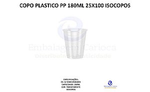 COPO PLASTICO PP 180ML 25X100 ISOCOPOS