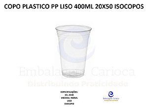 COPO PLASTICO PP LISO 400ML 20X50 ISOCOPOS