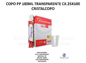 COPO PP 180ML TRANSPARENTE CX.25X100 CRISTALCOPO