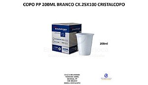 COPO PP 200ML BRANCO CX.25X100 CRISTALCOPO