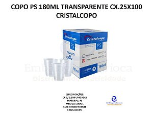 COPO PS 180ML TRANSPARENTE CX.25X100 CRISTALCOPO