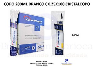 COPO PS BRANCO 200ML CX.25X100 CRISTALCOPO