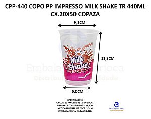 CPP-440 COPO PP IMPRESSO MILK SHAKE TR 440ML CX.20X50 COPAZA