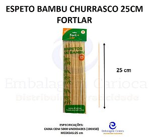 ESPETO BAMBU CHURRASCO 25CM CX.100X50 FORTLAR