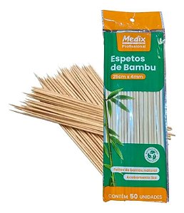 ESPETOS DE BAMBU 25CM 4MM PACOTE COM 100X50 UNIDADES MEDIX