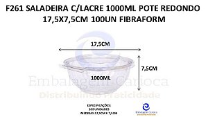 F261 SALADEIRA C/LACRE 1000ML POTE REDONDO 17,5X7,5CM 100UN FIBRAFORM
