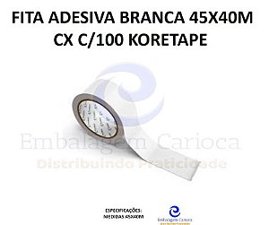 FITA ADESIVA BRANCA 45X40M CX C/100 KORETAPE