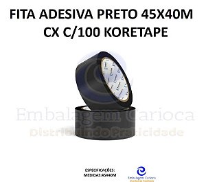 FITA ADESIVA PRETO 45X40M CX C/100 KORETAPE