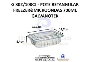 G 302/100CJ - POTE RETANGULAR FREEZER&MICROONDAS 700ML CRISTAL PP GALVANOTEK
