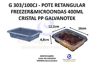 G 303/100CJ - POTE RETANGULAR FREEZER&MICROONDAS 400ML CRISTAL PP GALVANOTEK