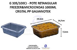 G 305/100CJ - POTE RETANGULAR FREEZER&MICROONDAS 1000ML CRISTAL PP GALVANOTEK