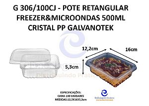 G 306/100CJ - POTE RETANGULAR FREEZER&MICROONDAS 500ML CRISTAL PP GALVANOTEK