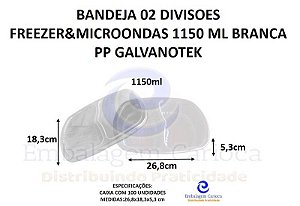 G 322/100CJ - BANDEJA 02 DIVISOES FREEZER&MICROONDAS 1150 ML BRANCA PP GALVANOTEK