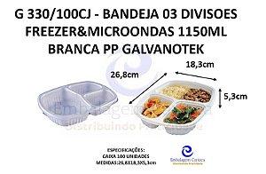 G 330/100CJ - BANDEJA 03 DIVISOES FREEZER&MICROONDAS 1150ML BRANCA PP GALVANOTEK