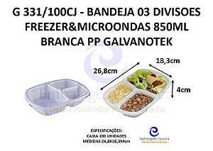 G 331/100CJ - BANDEJA 03 DIVISOES FREEZER&MICROONDAS 850ML BRANCA PP GALVANOTEK