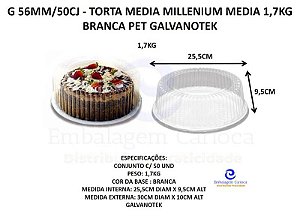 G 56MM/50CJ - TORTA MEDIA MILLENIUM MEDIA 1,7KG BRANCA PET GALVANOTEK