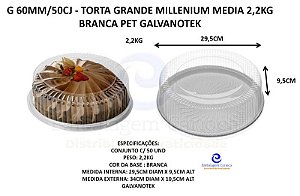 G 60MM/50CJ - TORTA GRANDE MILLENIUM MEDIA 2,2KG BRANCA PET GALVANOTEK