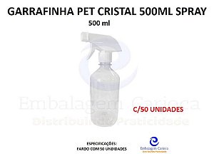 GARRAFINHA PET CRISTAL 500ML SPRAY C/50 (FRASCO)
