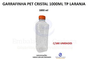 GARRAFINHA PET CRISTAL QUADRADA 1000ML TP LARANJA C/50