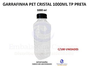 GARRAFINHA PET CRISTAL QUADRADA 1000ML TP PRETA C/50