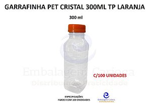 GARRAFINHA PET CRISTAL QUADRADA 300ML TP LARANJA C/100