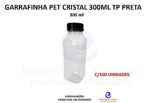 GARRAFINHA PET CRISTAL QUADRADA 300ML TP PRETA C/100