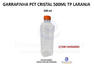 GARRAFINHA PET CRISTAL QUADRADA 500ML TP LARANJA C/100