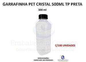 GARRAFINHA PET CRISTAL QUADRADA 500ML TP PRETA C/100