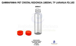 GARRAFINHA PET CRISTAL REDONDA 1000ML TP LARANJA C/50