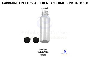 GARRAFINHA PET CRISTAL REDONDA 1000ML TP PRETA C/50