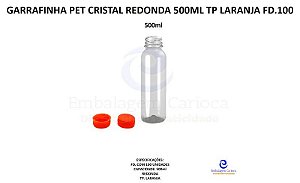 GARRAFINHA PET CRISTAL REDONDA 500ML TP LARANJA FD.100 TECH