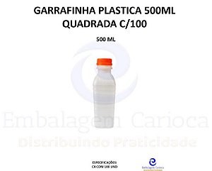 GARRAFINHA PLASTICA QUADRADA 500ML C/100