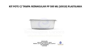 KIT POTE C/ TAMPA RETANGULAR PP 500 ML (10X10) PLASTILANIA