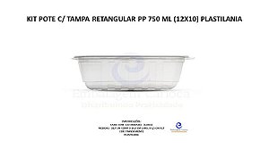 KIT POTE C/ TAMPA RETANGULAR PP 750 ML (12X10) PLASTILANIA