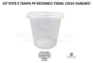 KIT POTE PP C/ TAMPA REDONDO 750ML 10X24 DANUBIO (FREEZER/MICRO)