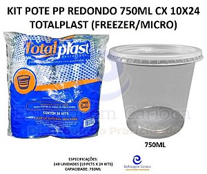 KIT POTE PP REDONDO 750ML CX 10X24 TOTALPLAST (FREEZER/MICRO)