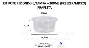 KIT POTE REDONDO PP 200ML C/TAMPA - 18 X 24 PRAFESTA (FREEZER/MICRO)