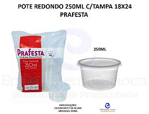 KIT POTE REDONDO PP 250ML C/TAMPA 18X24 PRAFESTA (FREEZER/MICRO)