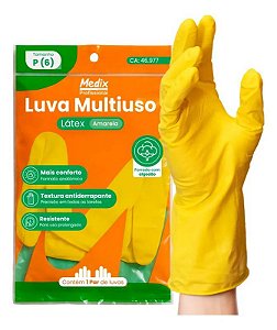LUVA MULTIUSO LATEX AMARELA TAM G PACOTE 12 X 1 PAR MEDIX