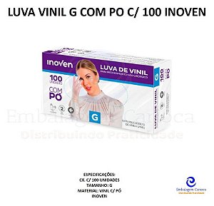 LUVA VINIL BRANCA G COM PO C/ 100 INOVEN