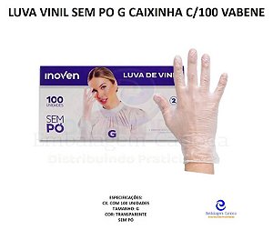 LUVA VINIL BRANCA G SEM PO C/ 100 INOVEN