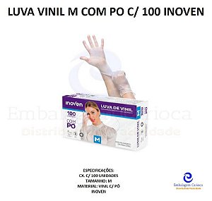 LUVA VINIL BRANCA M COM PO C/ 100 INOVEN