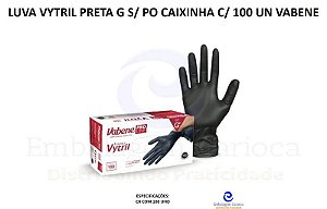 LUVA VYTRIL PRETA G S/ PO CAIXINHA C/ 100 UN VABENE