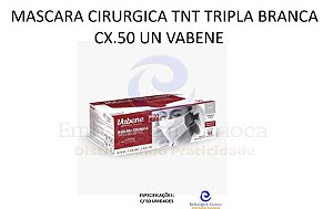 MASCARA CIRURGICA TNT TRIPLA BRANCA CX.50 UN VABENE