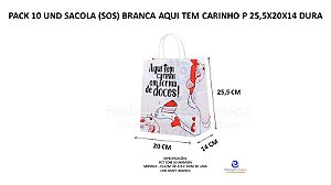 PACK 10 UND SACOLA (SOS) BRANCA AQUI TEM CARINHO P 25,5X20X14 DURA