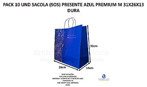 PACK 10 UND SACOLA (SOS) PRESENTE AZUL PREMIUM M 31X26X13  DURA