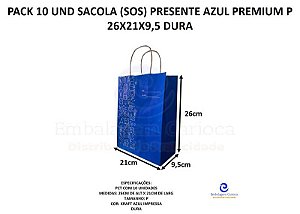 PACK 10 UND SACOLA (SOS) PRESENTE AZUL PREMIUM P 26X21X9,5 DURA